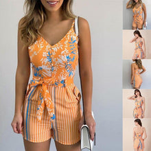 Load image into Gallery viewer, Women Summer Print Jumpsuit With Belt Sleeveless Beach Rompers Bodycon - Sophornlilly