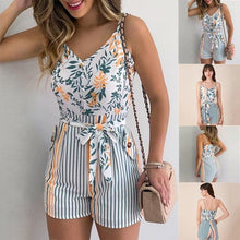 Load image into Gallery viewer, Women Summer Print Jumpsuit With Belt Sleeveless Beach Rompers Bodycon - Sophornlilly