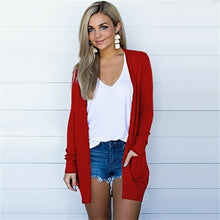 Load image into Gallery viewer, Thin Cardigan Sweater Cotton Pocket Tops Long Sleeve Open Stitch