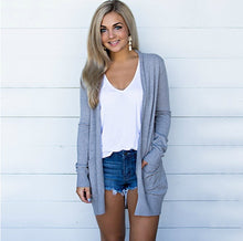 Load image into Gallery viewer, Thin Cardigan Sweater Cotton Pocket Tops Long Sleeve Open Stitch