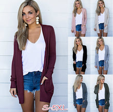 Load image into Gallery viewer, Thin Cardigan Sweater Cotton Pocket Tops Long Sleeve Open Stitch