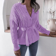 Load image into Gallery viewer, Waist Knit Cardigan Hollow Belt Twist Button