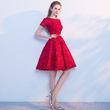 Load image into Gallery viewer, Women Wine Red Blue Gray Pink Short Evening Dresses Short Sleeve
