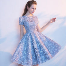 Load image into Gallery viewer, Women Wine Red Blue Gray Pink Short Evening Dresses Short Sleeve