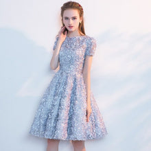 Load image into Gallery viewer, Women Wine Red Blue Gray Pink Short Evening Dresses Short Sleeve