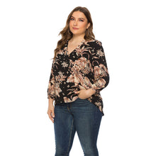 Load image into Gallery viewer, Long Sleeve V neck Floral Print Pullover Top Casual