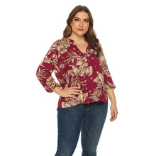 Load image into Gallery viewer, Long Sleeve V neck Floral Print Pullover Top Casual