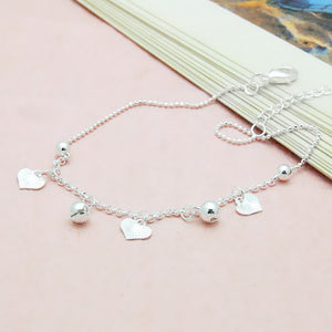 Genuine Sterling Silver Chain Heart Pendant Ankle Bracelet