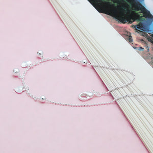 Genuine Sterling Silver Chain Heart Pendant Ankle Bracelet