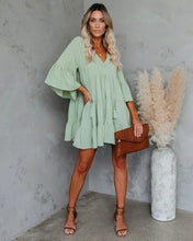 Load image into Gallery viewer, Women&#39;s Babydoll Tunic Dress V Neck 3/4 Sleeve Ruffle Sundress Casual