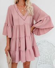 Load image into Gallery viewer, Women&#39;s Babydoll Tunic Dress V Neck 3/4 Sleeve Ruffle Sundress Casual