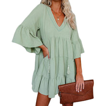 Load image into Gallery viewer, Women&#39;s Babydoll Tunic Dress V Neck 3/4 Sleeve Ruffle Sundress Casual