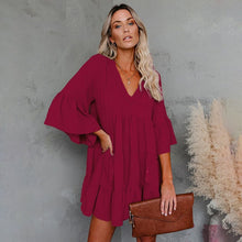 Load image into Gallery viewer, Women&#39;s Babydoll Tunic Dress V Neck 3/4 Sleeve Ruffle Sundress Casual