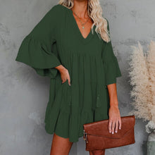 Load image into Gallery viewer, Women&#39;s Babydoll Tunic Dress V Neck 3/4 Sleeve Ruffle Sundress Casual