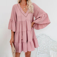 Load image into Gallery viewer, Women&#39;s Babydoll Tunic Dress V Neck 3/4 Sleeve Ruffle Sundress Casual