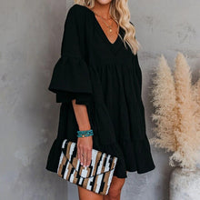 Load image into Gallery viewer, Women&#39;s Babydoll Tunic Dress V Neck 3/4 Sleeve Ruffle Sundress Casual