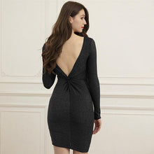 Load image into Gallery viewer, Women's Backless Pleated Long Sleeve V Neck Knitted Dress Elasticity - Sophornlilly