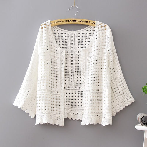 Women's Clothing Lace Cotton Coat Crochet Cardigan White Blouses