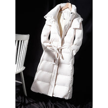 Load image into Gallery viewer, Women&#39;s Long Lace-up Hooded Down Jacket Zipper Puffer