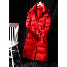 Load image into Gallery viewer, Women&#39;s Long Lace-up Hooded Down Jacket Zipper Puffer