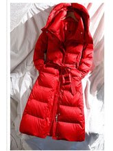 Load image into Gallery viewer, Women&#39;s Long Lace-up Hooded Down Jacket Zipper Puffer