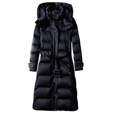 Load image into Gallery viewer, Women&#39;s Long Lace-up Hooded Down Jacket Zipper Puffer