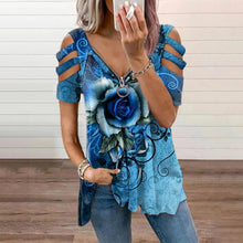 Load image into Gallery viewer, Women's Loose Casual Printing Rose Printing T shirt Top Summer  Short