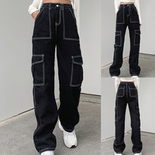 Load image into Gallery viewer, Women’s Mid Waisted Jeans Wide Leg Pants Straight Poket Jeans Casual