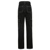 Women’s Mid Waisted Jeans Wide Leg Pants Straight Poket Jeans Casual