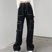 Load image into Gallery viewer, Women’s Mid Waisted Jeans Wide Leg Pants Straight Poket Jeans Casual