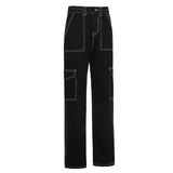 Women’s Mid Waisted Jeans Wide Leg Pants Straight Poket Jeans Casual