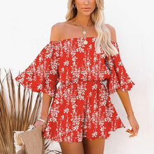 Load image into Gallery viewer, Women's Off Shoulder Flare Sleeves Ruffle Jumpsuit Vintage Loose - Sophornlilly