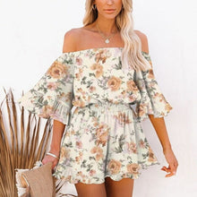 Load image into Gallery viewer, Women's Off Shoulder Flare Sleeves Ruffle Jumpsuit Vintage Loose - Sophornlilly