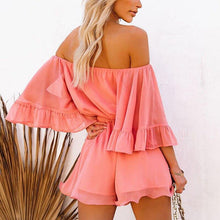 Load image into Gallery viewer, Women's Off Shoulder Flare Sleeves Ruffle Jumpsuit Vintage Loose - Sophornlilly