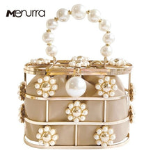 Load image into Gallery viewer, Women's Pearl Handbag Flower Clutch Evening Bag Bead Pearls Top Handle
