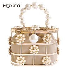 Load image into Gallery viewer, Women's Pearl Handbag Flower Clutch Evening Bag Bead Pearls Top Handle