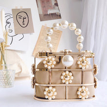 Load image into Gallery viewer, Women's Pearl Handbag Flower Clutch Evening Bag Bead Pearls Top Handle