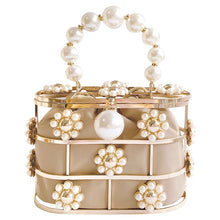 Load image into Gallery viewer, Women's Pearl Handbag Flower Clutch Evening Bag Bead Pearls Top Handle