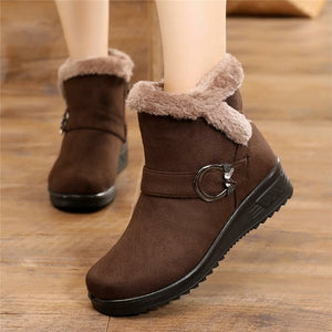 Women's Rubber Boots Zipper Female Shoes Plush Winter Footwear Flat