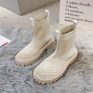 Women's Short Boots Knitted Stretch Boots Socks Boots Round Toe Square