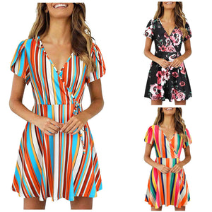 Women's Short Sleeve V Neck Summer Floral Sundress Casual Mini Dress - Sophornlilly