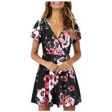 Load image into Gallery viewer, Women&#39;s Short Sleeve V Neck Summer Floral Sundress Casual Mini Dress - Sophornlilly