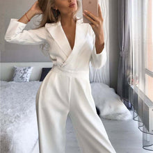 Load image into Gallery viewer, Women's Solid Deep V Jumpsuits Long Sleeve High Waist Wide Leg Rompers