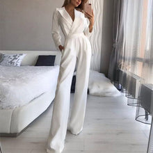 Load image into Gallery viewer, Women's Solid Deep V Jumpsuits Long Sleeve High Waist Wide Leg Rompers