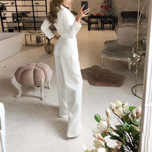 Load image into Gallery viewer, Women's Solid Deep V Jumpsuits Long Sleeve High Waist Wide Leg Rompers