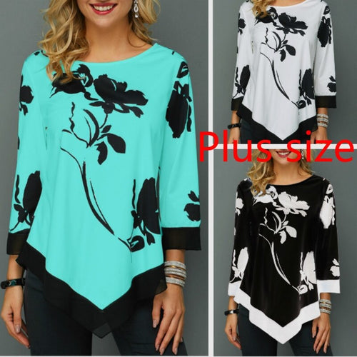 Women's Spring and Autumn  Fashion Printed Long Sleeve  Round Neck