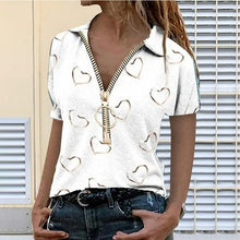 Load image into Gallery viewer, Women&#39;s Summer New Zipper T Shirt V Neck Casual Loose Short Sleeve Top