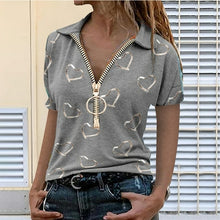 Load image into Gallery viewer, Women&#39;s Summer New Zipper T Shirt V Neck Casual Loose Short Sleeve Top