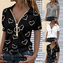 Load image into Gallery viewer, Women&#39;s Summer New Zipper T Shirt V Neck Casual Loose Short Sleeve Top