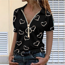 Load image into Gallery viewer, Women&#39;s Summer New Zipper T Shirt V Neck Casual Loose Short Sleeve Top
